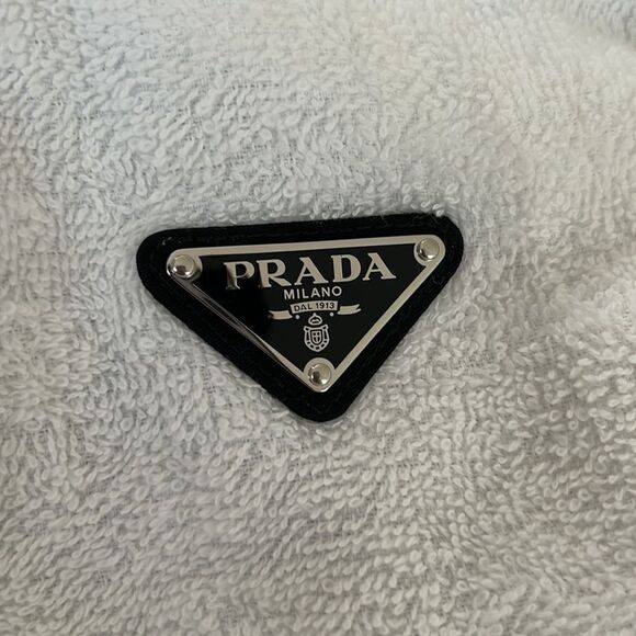 NWT Prada Triangle Logo White with Black Trim Unisex Robe Size XS - Picture 8 of 8